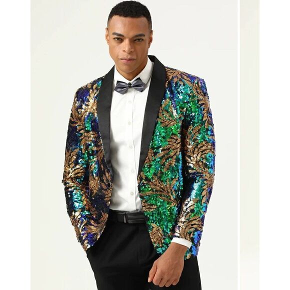 Sparkly Dark Green Sequins Men's Blazer M - Picture 1 of 10